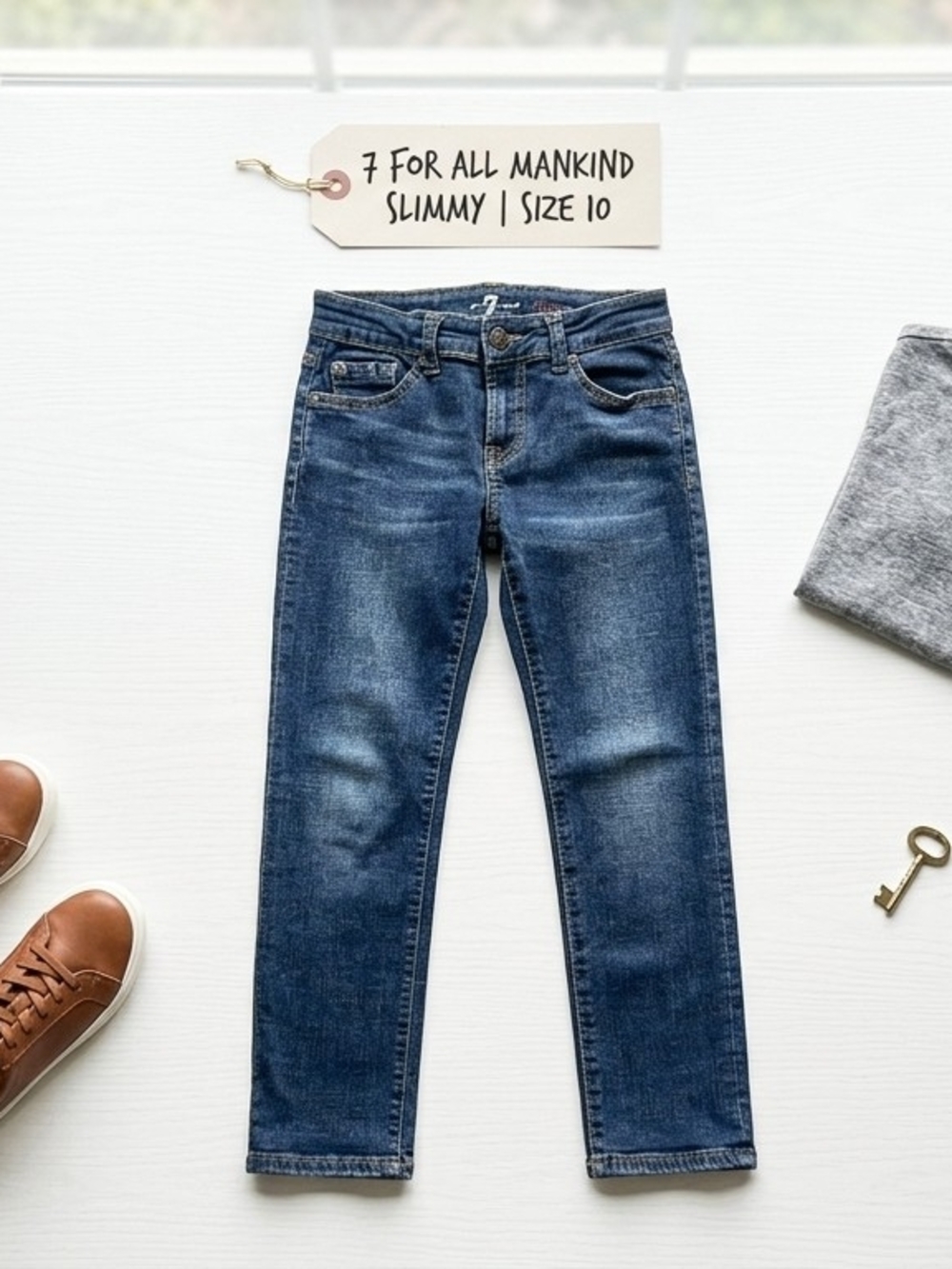 ​7 For All Mankind Slimmy Jeans Boys Size 10 Dark Wash Stretch